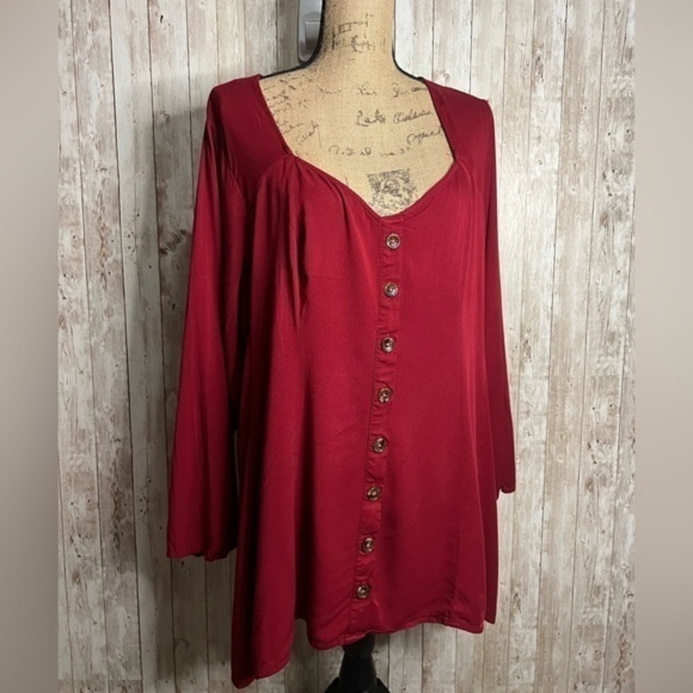 Torrid Burgundy V Neck Long Sleeve Tunic